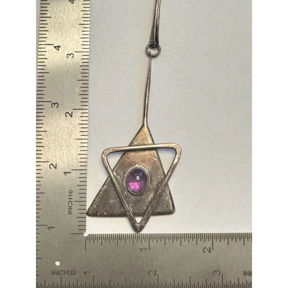 Sterling Silver Modernist Necklace Natural Amethyst Studio Artisan 33.9g 1973